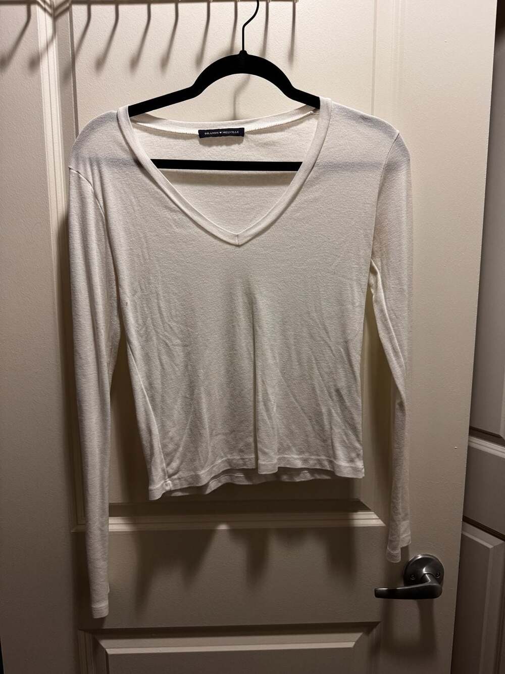 Brandy Melville Josephine V-Neck Long Sleeve Top White
